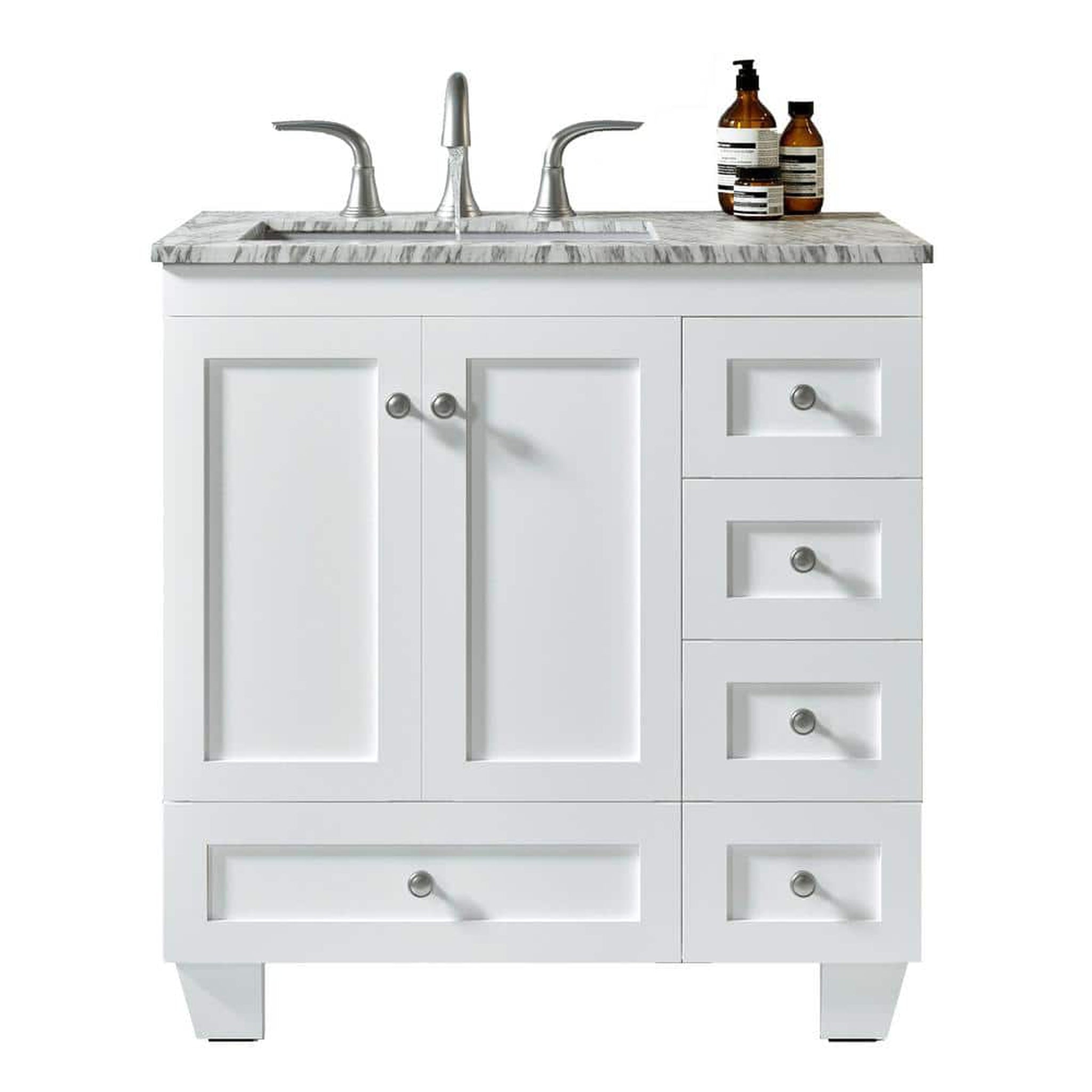 Eviva, Eviva Acclaim 30" x 34" Freestanding White Bathroom Vanity With White Carrara Marble Countertop and Single Undermount Sink