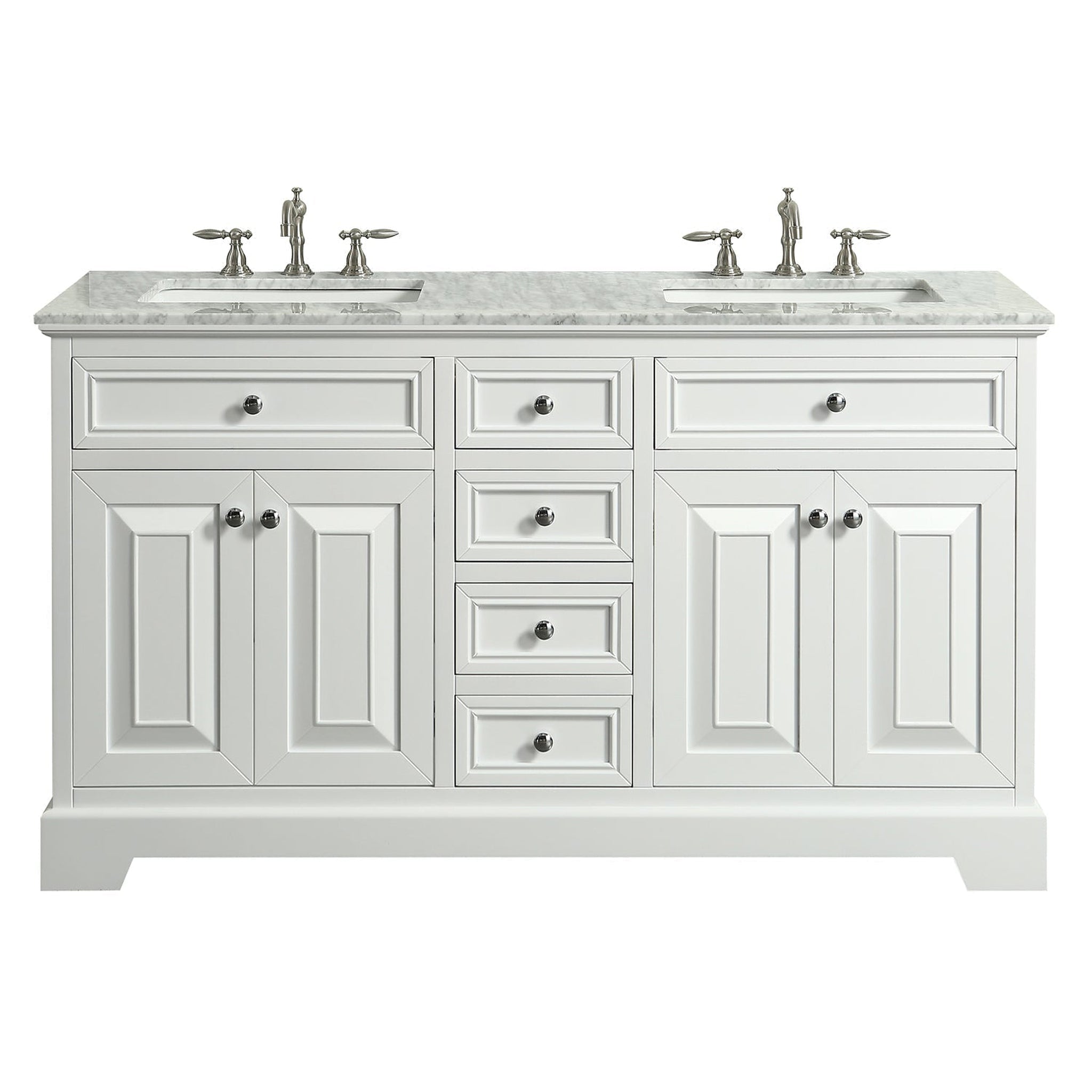 Eviva, Eviva Monroe 72" x 34" White Bathroom Vanity With White Carrara Marble Countertop and Double Undermount Sink